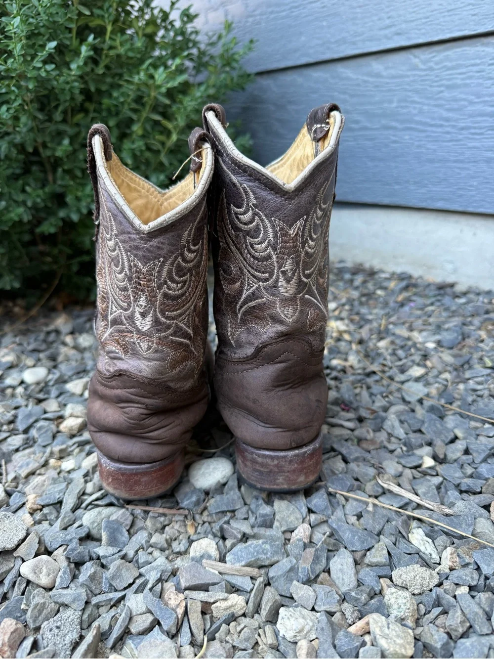 Rancho Grande Kids Brown Leather Cowboy Boots Size 9 Western Embroidered